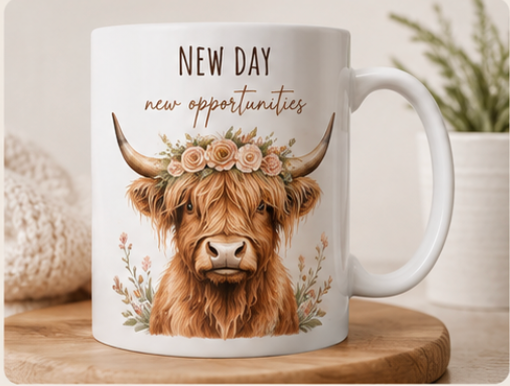 New Beginnings Highland Cow Mug