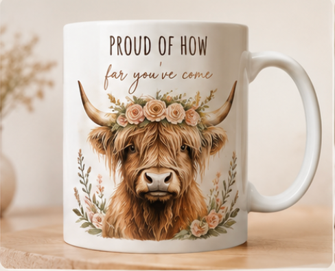 Proud of How Far You’ve Come Highland Cow Mug